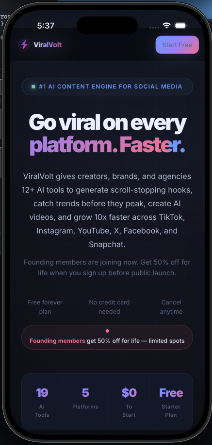 ViralVolt running on iPhone